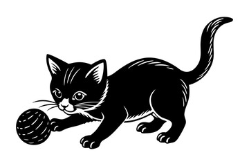 playing cats kitten with ball silhouette minimalistic vector art illustration
