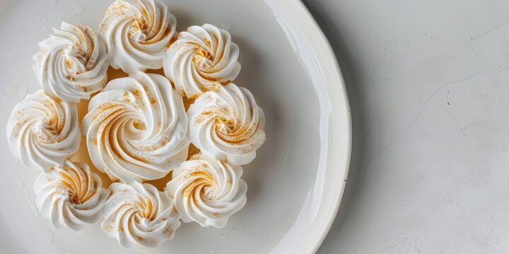 Delicious Meringue Roll on Elegant Plate, Banner Style with Copy Space, Perfect for Dessert Displays, Food Art Concept