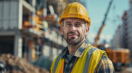 Fototapeta premium Experienced Construction Worker Confidently Faces the Camera