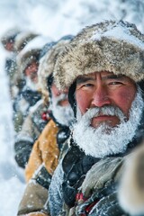 Fototapeta premium Chukchi heritage: indigenous community in harsh Arctic landscapes, preserving unique traditions, languages, customs that reflect deep connection to land, resilient spirit amidst changing environments.