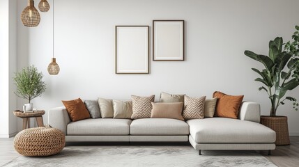 Elegant living room design featuring a comfortable sofa chic decor and inviting ambiance perfect for modern home aesthetics and cozy gatherings.
