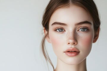 Fototapeta premium A beautiful woman applies makeup with precision, enhancing her features and showcasing her style.