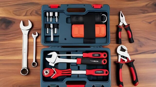 Toolbox Wrench car repair kit in toolbox hand tool set Inside the toolbox placed on wooden table created with generative ai	