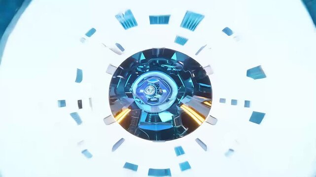 flying through hightech technology tunnel complete camera shake neon lights scifi animation features mysterious 3D objects zooming cyberspace creating immersive almost looped format 4K