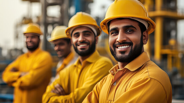 the petroleum, natural gas line  company workers are standing in front of the site 