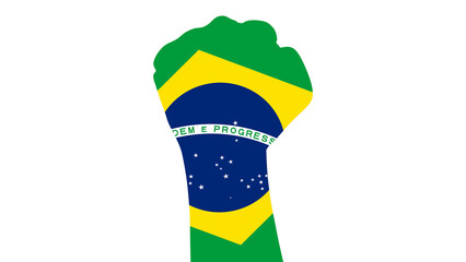 Graphic illustration of a closed hand with Brazil flag