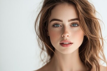 Obraz premium A beautiful woman applies makeup with precision, enhancing her features and showcasing her style.