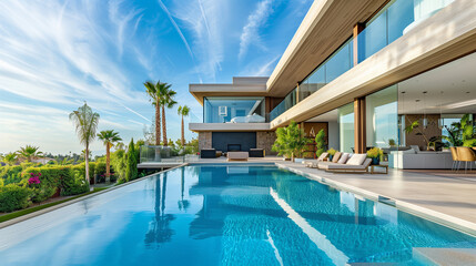 Fototapeta premium Modern Villa Poolside Luxury Home Exterior Design