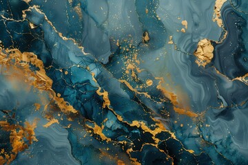 Fototapeta premium A blue and gold marble wall with gold streaks, generative ai