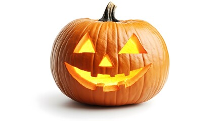 Fototapeta premium Jack o lantern glowing halloween pumpkin head isolated on white background