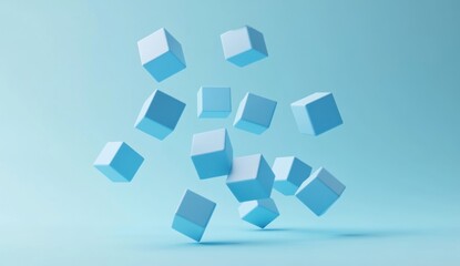 Obraz premium Abstract 3D Composition with Floating Blue Cubes