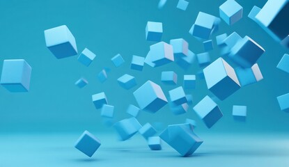 Fototapeta premium Floating Blue Cubes on a Blue Background