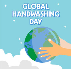 happy global handwashing day with hand washing silhouette