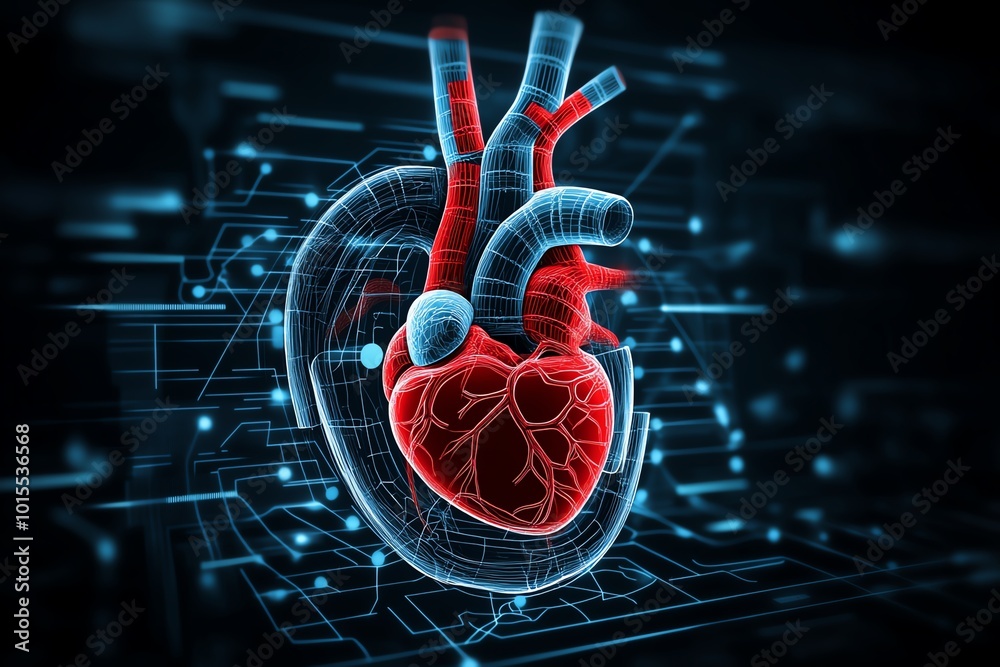 Aufkleber clean minimalist view of the circulatory system, with the heart and main arteries outlined in simple