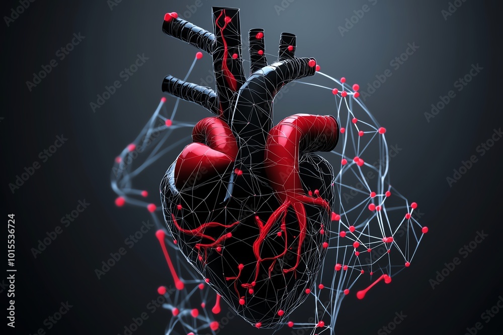 Poster Clean minimalist view of the circulatory system, with the heart and main arteries outlined in simple geometric shapes
