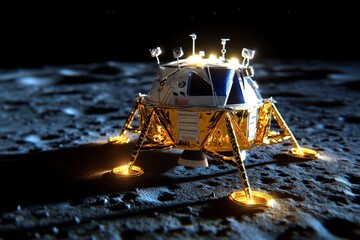 3D-rendered image of the moon landing recreated in a virtual environment, symbolizing yesterdayâ€™s achievements in space exploration brought to life through digital media