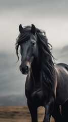 Majestic Black Horse in the Open Field