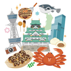 Fototapeta premium 大阪のイラストセット