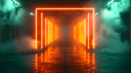 Neon Lights and Smoke Corridor - 3D Illustration