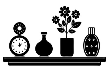  clocks and vases silhouette minimalistic vector art illustration 