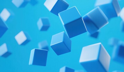 Obraz premium Abstract Blue Cubes Floating in Space
