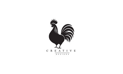 Rooster, chicken black icon vector, white background 