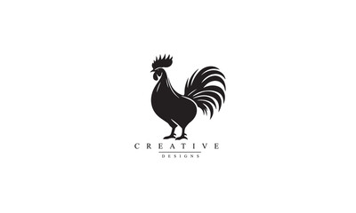 Rooster, chicken black icon vector, white background 
