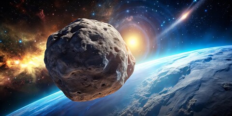 A celestial dance of gravity, a cosmic ballet of celestial bodies, a symphony of light and shadow, a celestial collision imminent, a breathtaking spectacle of space exploration.