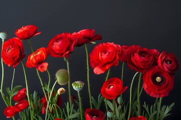 Obraz premium beautiful bouquet of red ranunculus flowers, close up