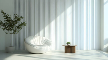 Minimalist White Living Room Interior Design with Chair and Table - 3D Illustration