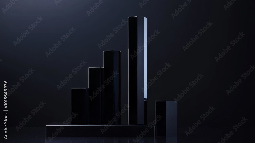 Poster black bar graph on dark background with dim lighting