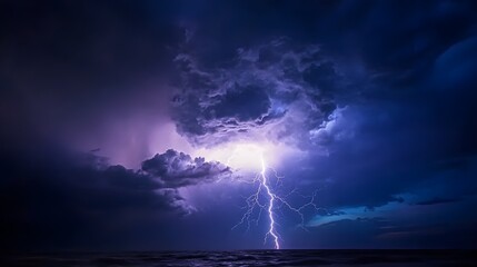 A striking image of bright lightning flashes cutting through a stormy night sky, showcasing the raw force of nature and the dramatic atmosphere of severe weather conditions. 