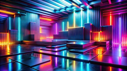 Futuristic chromatic sculptural slab nightscapes with colorful glow