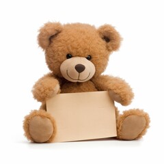 Fototapeta premium Cute Teddy Bear Holding Blank Paper - Editable Message for Kids and Gifts