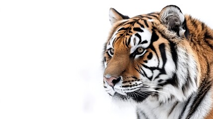 Fototapeta premium Detailed and fierce tiger head illustration on a white background, showcasing the majestic features and intense gaze of the powerful predator. The sharp details of the tiger's fur, stripes, 