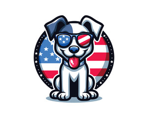 Cartoon Max Dog with an American flag Vector illustration 