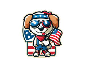 Obraz premium Cartoon Max Dog with an American flag Vector illustration 