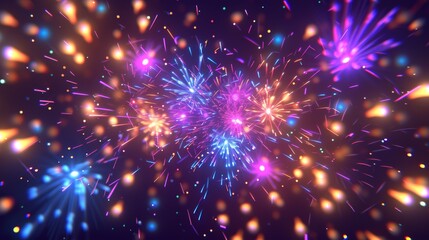 Obraz premium A stunning display of multicolored fireworks fills the night sky with glowing lights and bursts of vibrant energy. Ideal for celebrations, parties, or festive events.