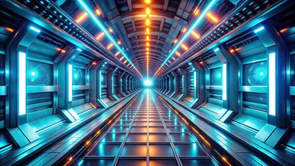 Futuristic sci-fi space tunnel with LED lights