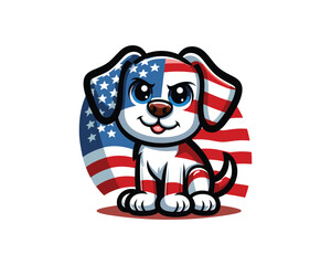 Cartoon Max Dog with an American flag Vector illustration 