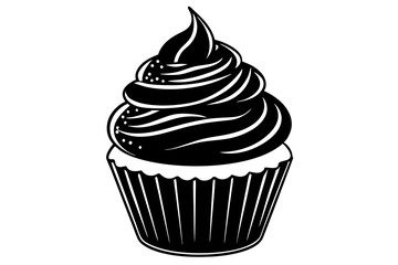 Birthday cupcake with butter silhouette minimalistic vector art illustration