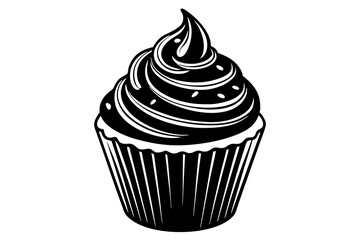 Birthday cupcake with butter silhouette minimalistic vector art illustration