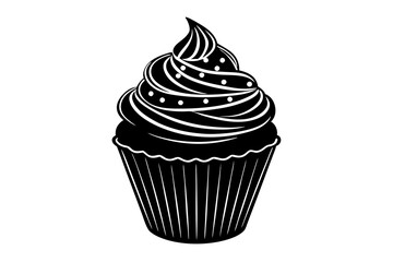 Birthday cupcake with butter silhouette minimalistic vector art illustration