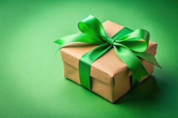 Obraz premium Gift box on green background with leading lines