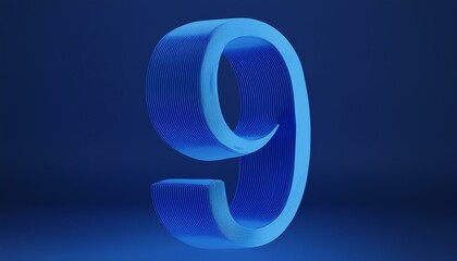 Number 9 of blue color. 3d Render illustration 