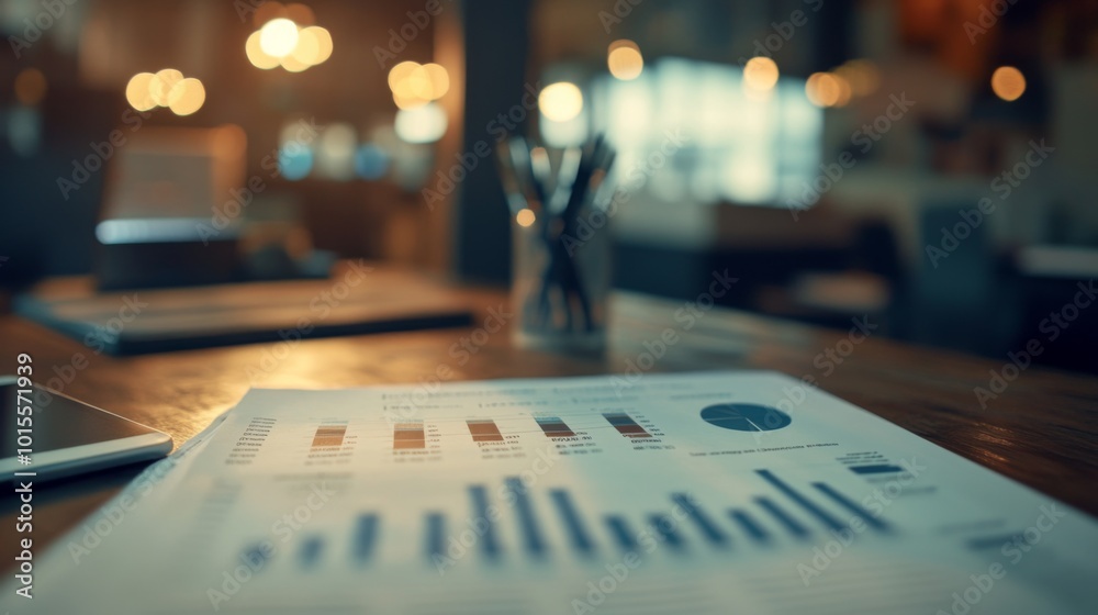 Poster Business Analysis with Graphs and Charts on Table