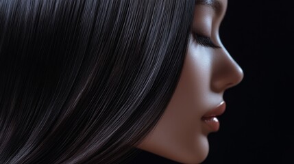 Naklejka premium Elegant Profile of a Woman with Long Hair