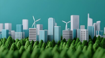 Green City with Wind Turbines