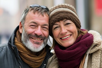 Portrait of happy senior couple in the city. Focus on man