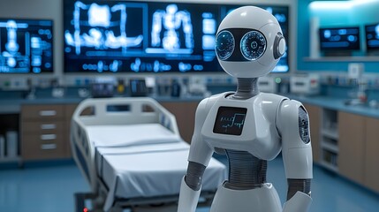 Fototapeta premium Robot Doctor in Hospital Room